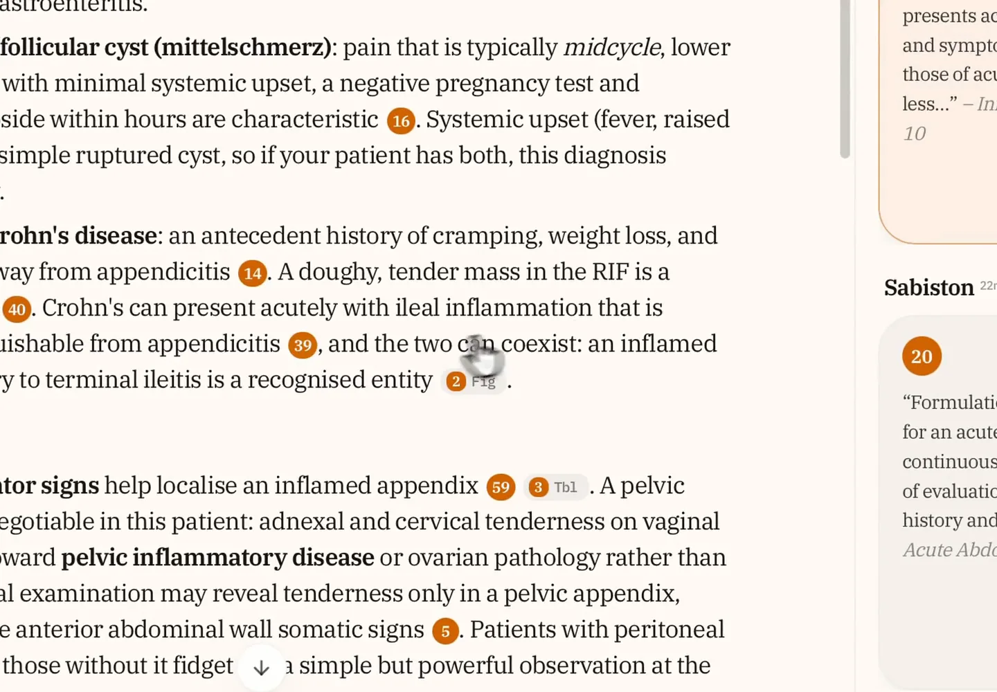 A numbered citation pill in the answer selecting its matching source card in the citations panel
